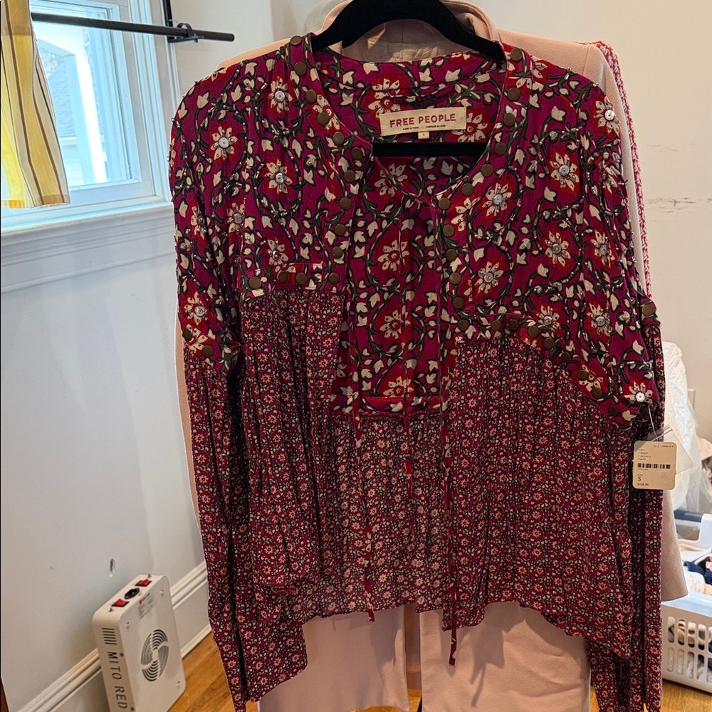 Free People Floral Blouse - Red and White
